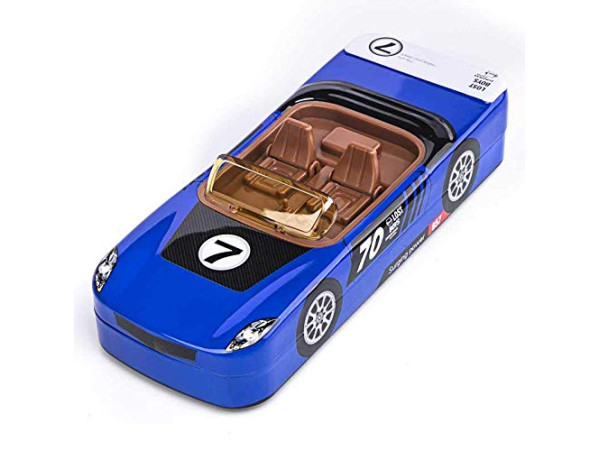 SILLYME Metal Car Shaped Pencil Box case with Wheels & Movable car Seats (Blue) | Pencil Box for Boys